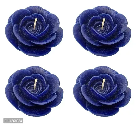 Shraddha Creation Floating Rose Decorative Smokeless Candle, Blue Color with Floral Sigma Fragrance (Set of 4)-thumb0