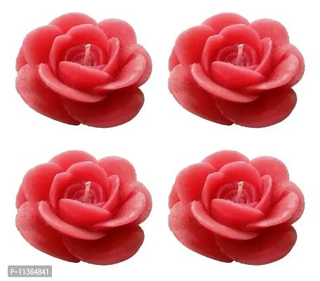 Shraddha Creation Floating Rose Decorative Smokeless Candle, Pink Color with Spice Musk Fragrance (Set of 4)