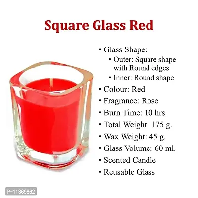 Shraddha Creation Square Votive Shot Glass Decorative Smokeless Designer Candle, Red Color with Rose Fragrance (Set of 2)-thumb2