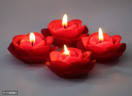 Shraddha Creation Floating Rose Decorative Smokeless Candle, Red Color with Rose Fragrance (Set of 4)-thumb3