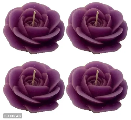 Shraddha Creation Floating Rose Decorative Smokeless Candle, Purple Color with Lavender Fragrance (Set of 4)-thumb0