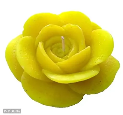 Shraddha Creation Floating Rose Decorative Smokeless Candle, Lemon Yellow Color with Apple Fresh Fragrance (Set of 4)-thumb2