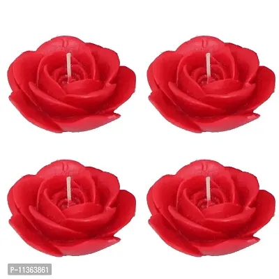 Shraddha Creation Floating Rose Decorative Smokeless Candle, Red Color with Rose Fragrance (Set of 4)