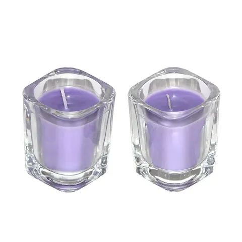 Shraddha Creation Square Votive Shot Glass Decorative Smokeless Designer Candle (Set of 2)