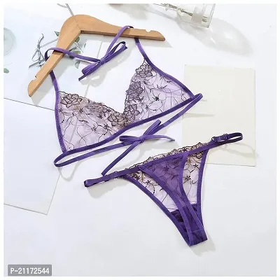 Strappy Harness Style Lace Bra and Thong Lingerie Set