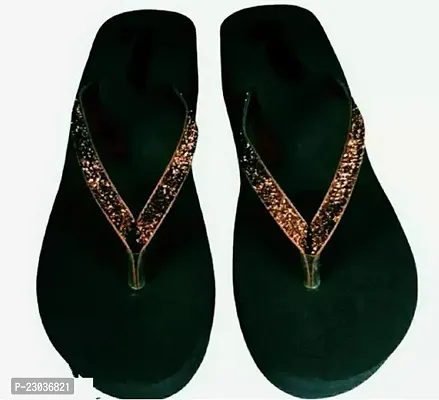 Elegant Black With Golden Patti Women Medium Sandals Pack Of 1 For Women-thumb0