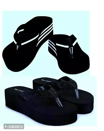 Elegant Black And White Patti Women Medium Sandals Pack Of 2 For Women-thumb0