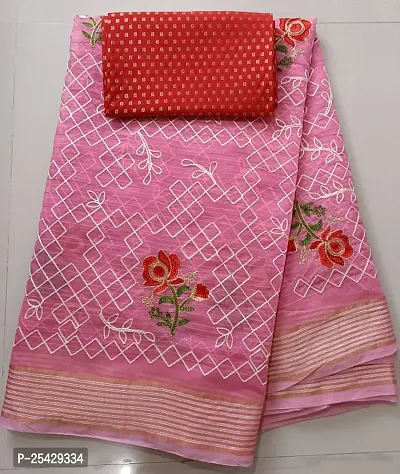Classic Chanderi Cotton Embroidered Saree with Blouse piece
