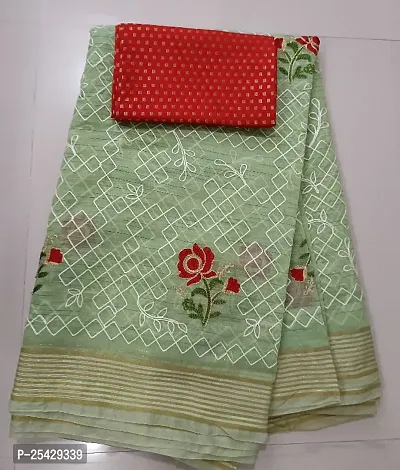 Classic Chanderi Cotton Saree with Blouse piece  For Women-thumb0