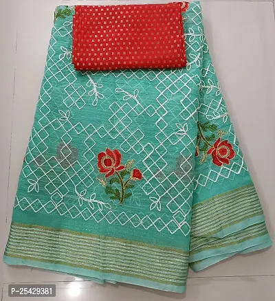 Embroidered Chanderi Cotton Linen Saree-thumb0