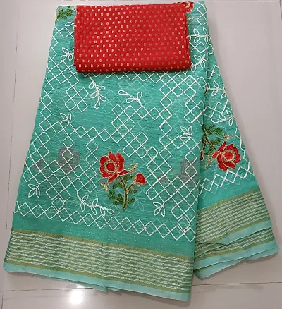 Embroidered Chanderi Linen Saree