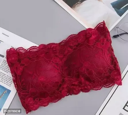 Stylish Red Net Lace Non Padded Tube Bra For Women-thumb0