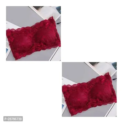 Stylish Red Net Lace Non Padded Tube Bra For Women Pack Of 2