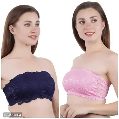 Stylish Multicoloured Net Lace Non Padded Tube Bra For Women Pack Of 2