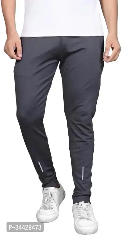 Comfortable Grey Polyester Regular Track Pants For Men-thumb0