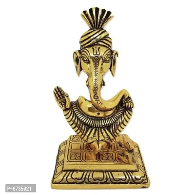 BRIJ HAAT Metal Ganesh face with Mouse Figurine for Home Office Decoration Decor Gift Gold @15cm-thumb0