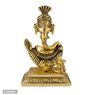 Metal Ganesh face with Mouse Figurine Gold @15cm