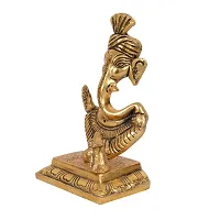 Metal Ganesh face with Mouse Figurine Gold @15cm-thumb1