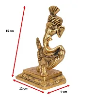 Metal Ganesh face with Mouse Figurine Gold @15cm-thumb2