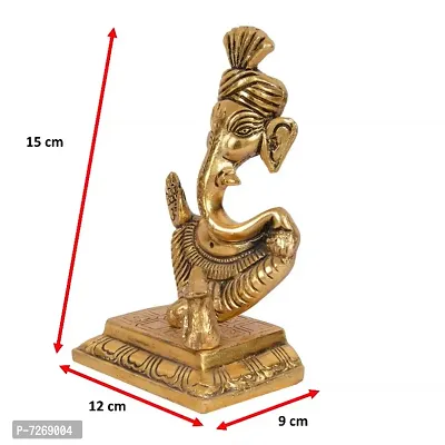 Metal Ganesh face with Mouse Figurine Gold @15cm-thumb3