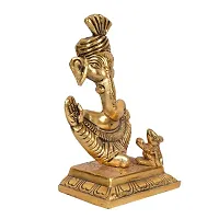 Metal Ganesh face with Mouse Figurine Gold @15cm-thumb3