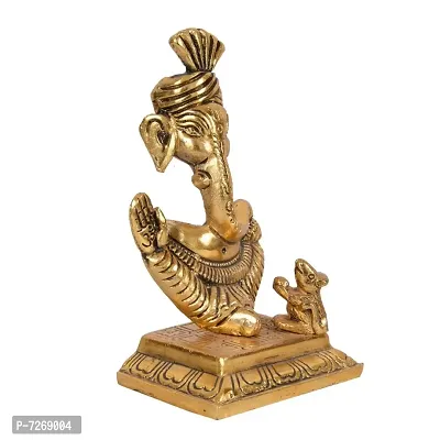 Metal Ganesh face with Mouse Figurine Gold @15cm-thumb4