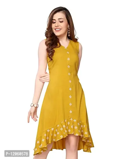 Stylish Yellow Crepe Self Design Dresses For Women-thumb0