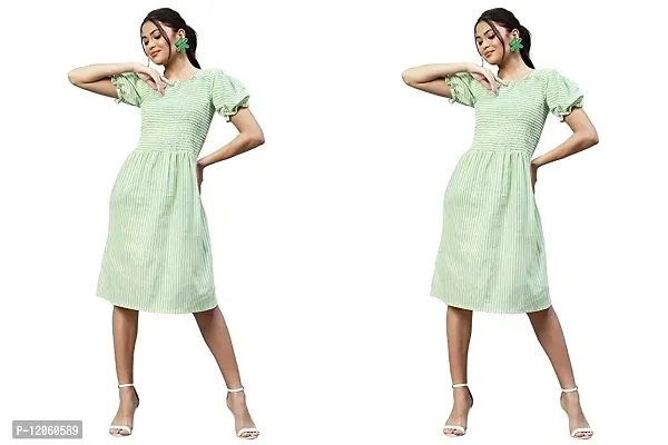 Stylish Green Crepe Striped Dresses For Women- Pack Of 2-thumb0