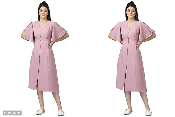 Stylish Pink Crepe Solid Dresses For Women- Pack Of 2