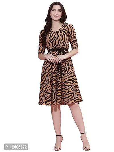 Stylish Brown Crepe Printed Dresses For Women