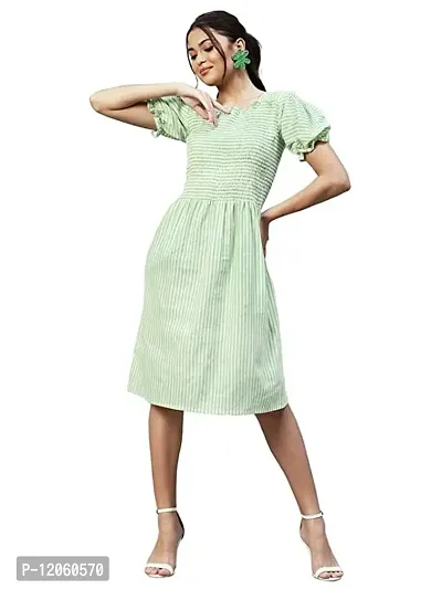 Stylish Green Crepe Striped Dresses For Women-thumb0