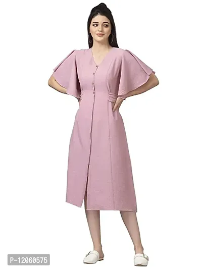 Stylish Pink Crepe Solid Dresses For Women-thumb0