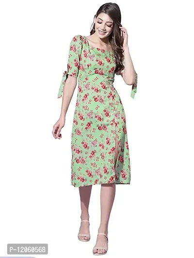 Stylish Green Crepe Printed Dresses For Women