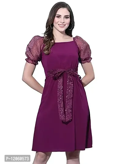 Stylish Magenta Crepe Embellished Dresses For Women-thumb0