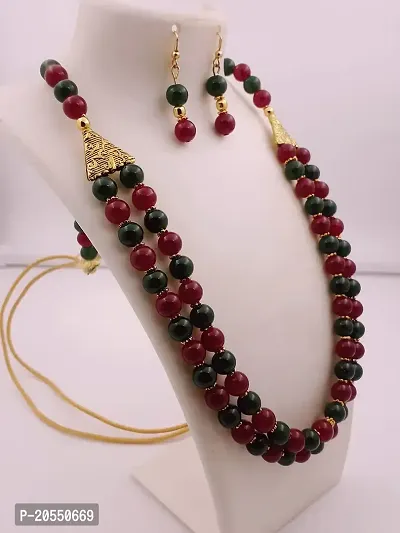 Sreevee Handmade Green And Maroon Beads Jewellery Necklace Set For Women-thumb5