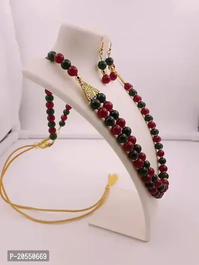 Sreevee Handmade Green And Maroon Beads Jewellery Necklace Set For Women-thumb4