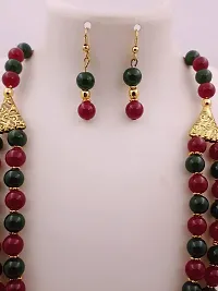 Sreevee Handmade Green And Maroon Beads Jewellery Necklace Set For Women-thumb2