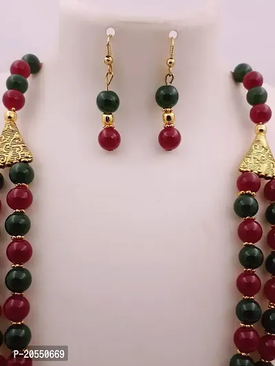 Sreevee Handmade Green And Maroon Beads Jewellery Necklace Set For Women-thumb3