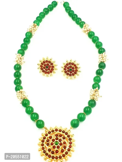 Sreevee Handmade Gold Plated Necklace Set For Women (Green)