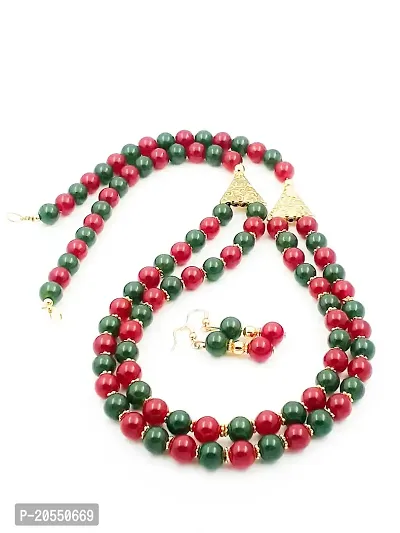 Sreevee Handmade Green And Maroon Beads Jewellery Necklace Set For Women-thumb0