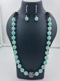 Turquoise Green and Black beads Jewellery Necklace And Earring Set Women  Girls-thumb1