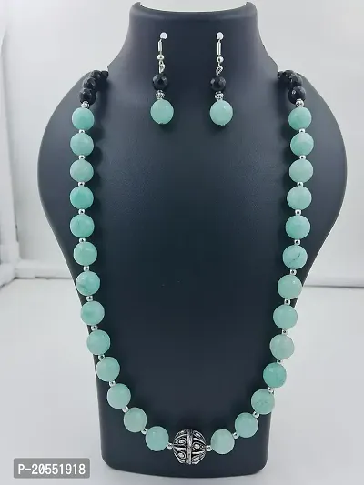 Turquoise Green and Black beads Jewellery Necklace And Earring Set Women  Girls-thumb2