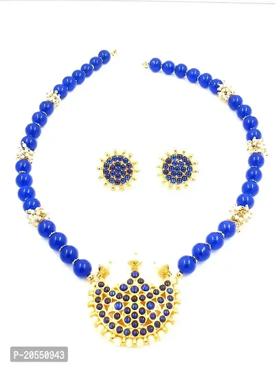 Sreevee Handmade Blue Kemp Stone Jewellery set for Women