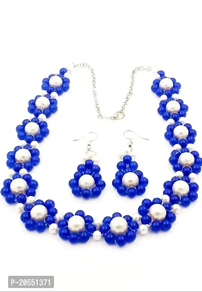 Blue Pearl Beaded Necklace Set For Women and Girls