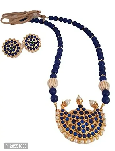 Sreevee handmade Metal Gold Plated and Agate Necklace Set for Girls  Women (Blue)