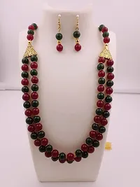 Sreevee Handmade Green And Maroon Beads Jewellery Necklace Set For Women-thumb1