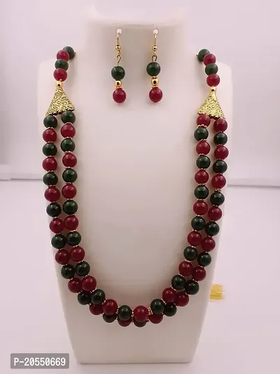 Sreevee Handmade Green And Maroon Beads Jewellery Necklace Set For Women-thumb2