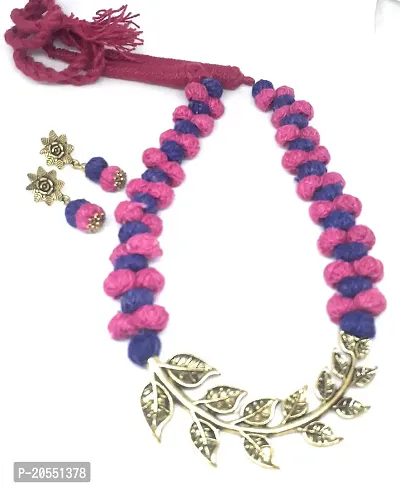 Sreevee handmade German Silver Oxidized Plated Gold Blue and Pink Beads Jewellery Necklace set for Women and Girls