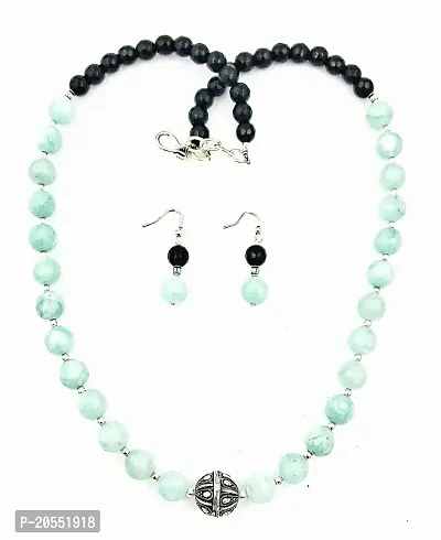 Turquoise Green and Black beads Jewellery Necklace And Earring Set Women  Girls