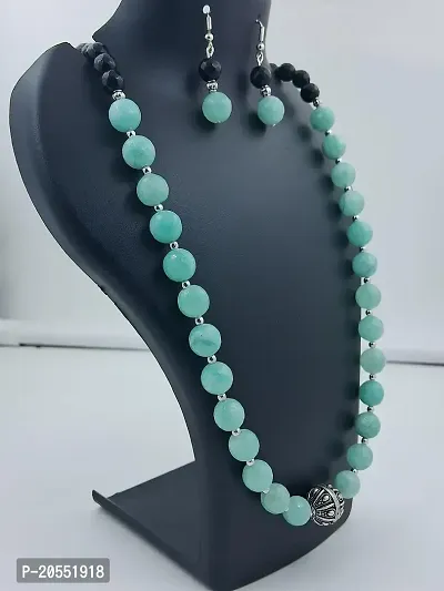 Turquoise Green and Black beads Jewellery Necklace And Earring Set Women  Girls-thumb5